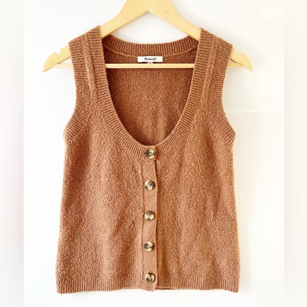 Madewell Kneale Brown Knit Sweater Vest Button-Front Size XXS Tan Knit Tank Top